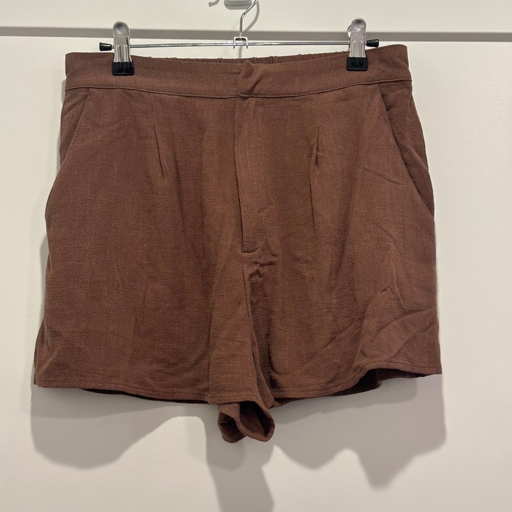 Vici Brown Viscose Linen Blend Pleated Shorts Small ACP40203